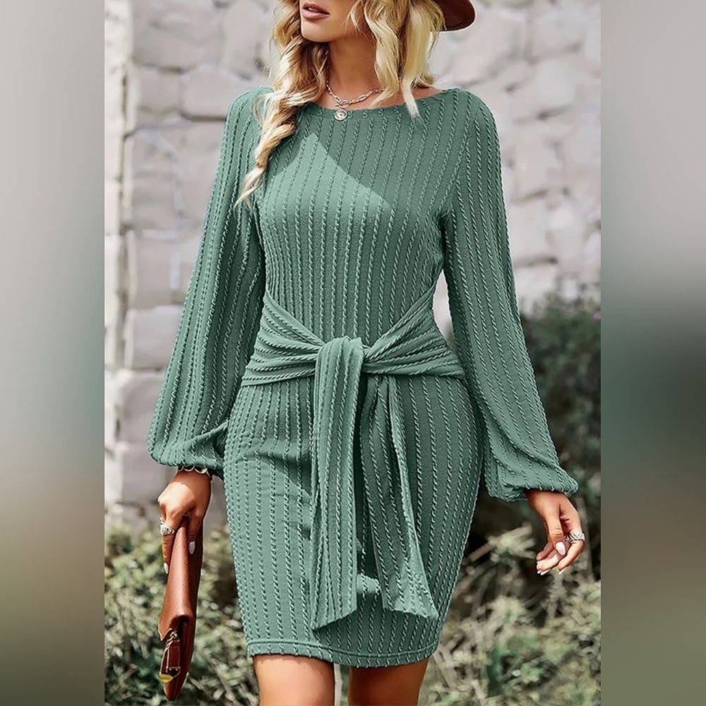 NWOT Tie Waist Rib Knitted Sweater Dress